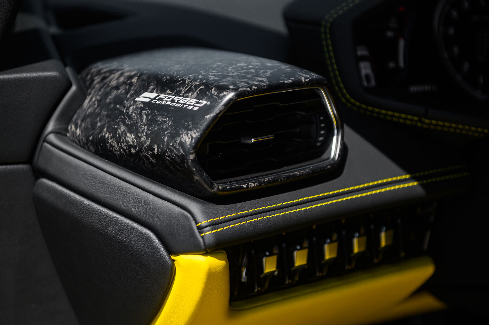 Forged Composite air vent with yellow stitching